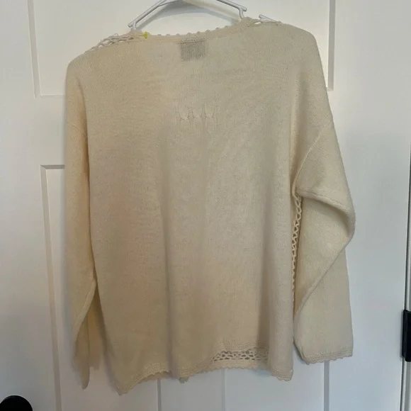 Marisa Christina Sweater Large Ivory Pearl Stud Lambswool Knit Cardigan Vintage - Picture 6 of 14